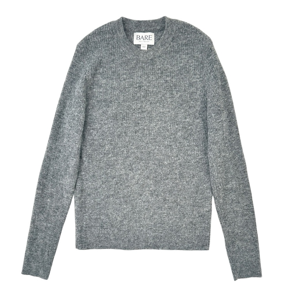 BARE Knitwear Gray Baby Alpaca Merino Wool Blend Crewneck Knit Sweater